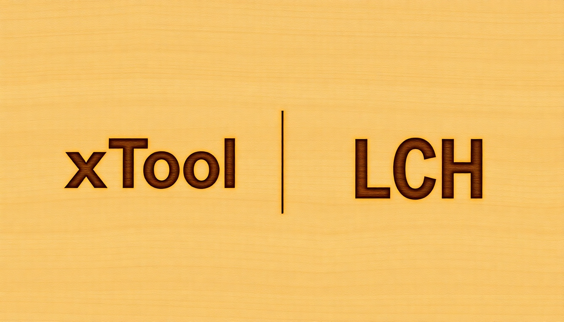 An image that represents a laser etching wood. It would be nice to have both the xTool logo and the LCH logo.  Include an image of a laser etching both logos.  This is good, just update the xTool side.

