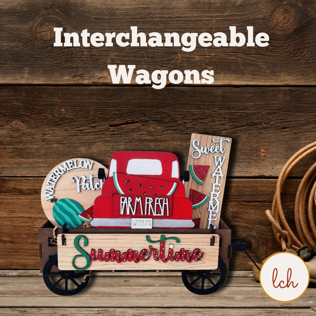 Changeable Wagon and Raised Shelf Sitters in black brown and natural wood finishes for versatile home decor