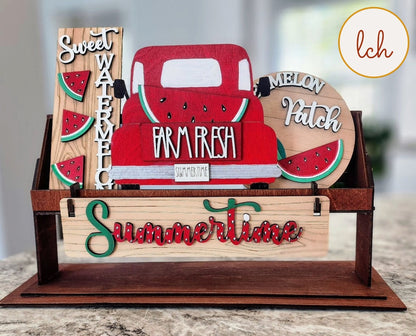 Handcrafted watermelon home accent wooden farm fresh summer decor with red truck and watermelon slices
