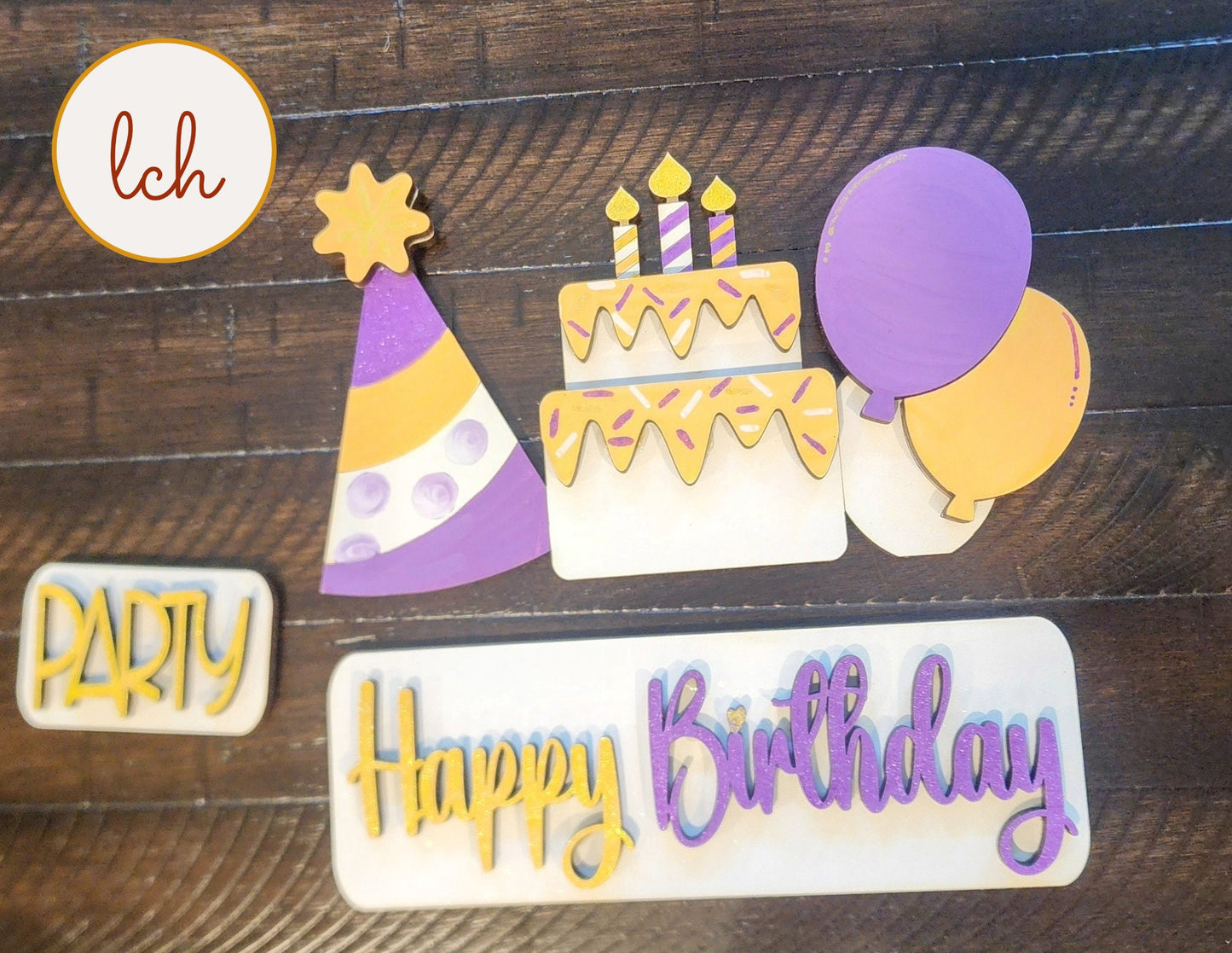 Hand-Painted Happy Birthday Theme, Wooden Laser-Cut Interchangeable Breadboard Insert - Insert Only