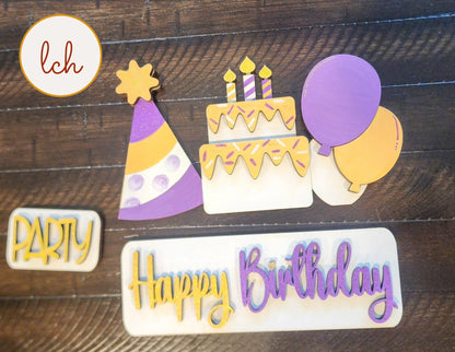 Hand-Painted Happy Birthday Theme, Wooden Laser-Cut Interchangeable Breadboard Insert - Insert Only