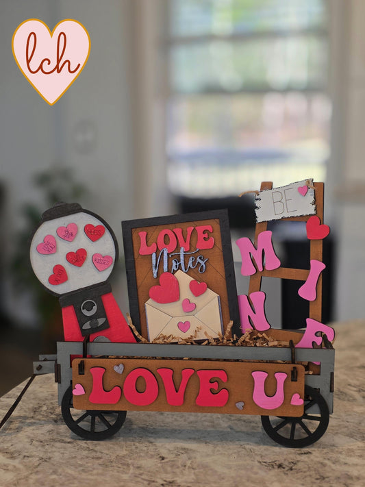 Love U Valentine's Day Wooden Laser Cut Hand-Painted Interchangeable Shelf Sitter Insert – Holiday Home Décor (Inserts Only)