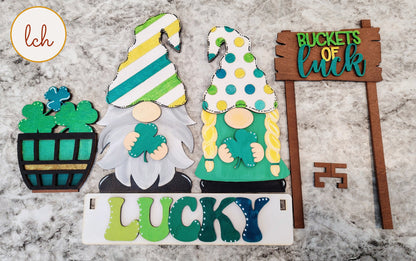 Hand-painted Lucky Clovers St. Patrick's Day Wooden Interchangeable Shelf Sitter Inserts - Laser-cut, Perfect for Festive Home Decor!