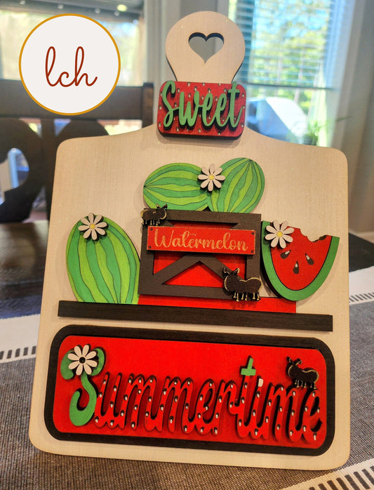 Hand-Painted Sweet Watermelon Summer Theme - Wooden Laser-Cut Interchangeable Breadboard Insert
