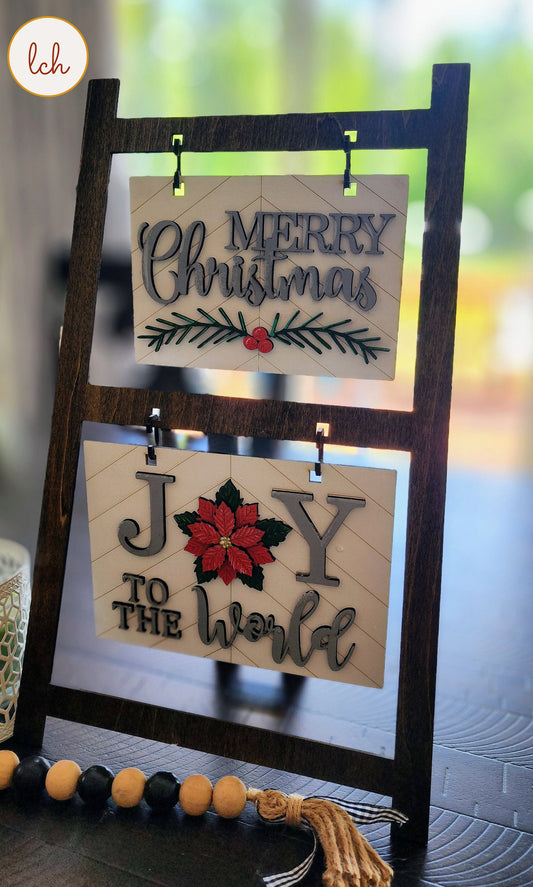 Joy To The World Christmas Hanger - Wooden Laser Cut, Hand Painted Ladder Picture Frame - (Hangers Only)