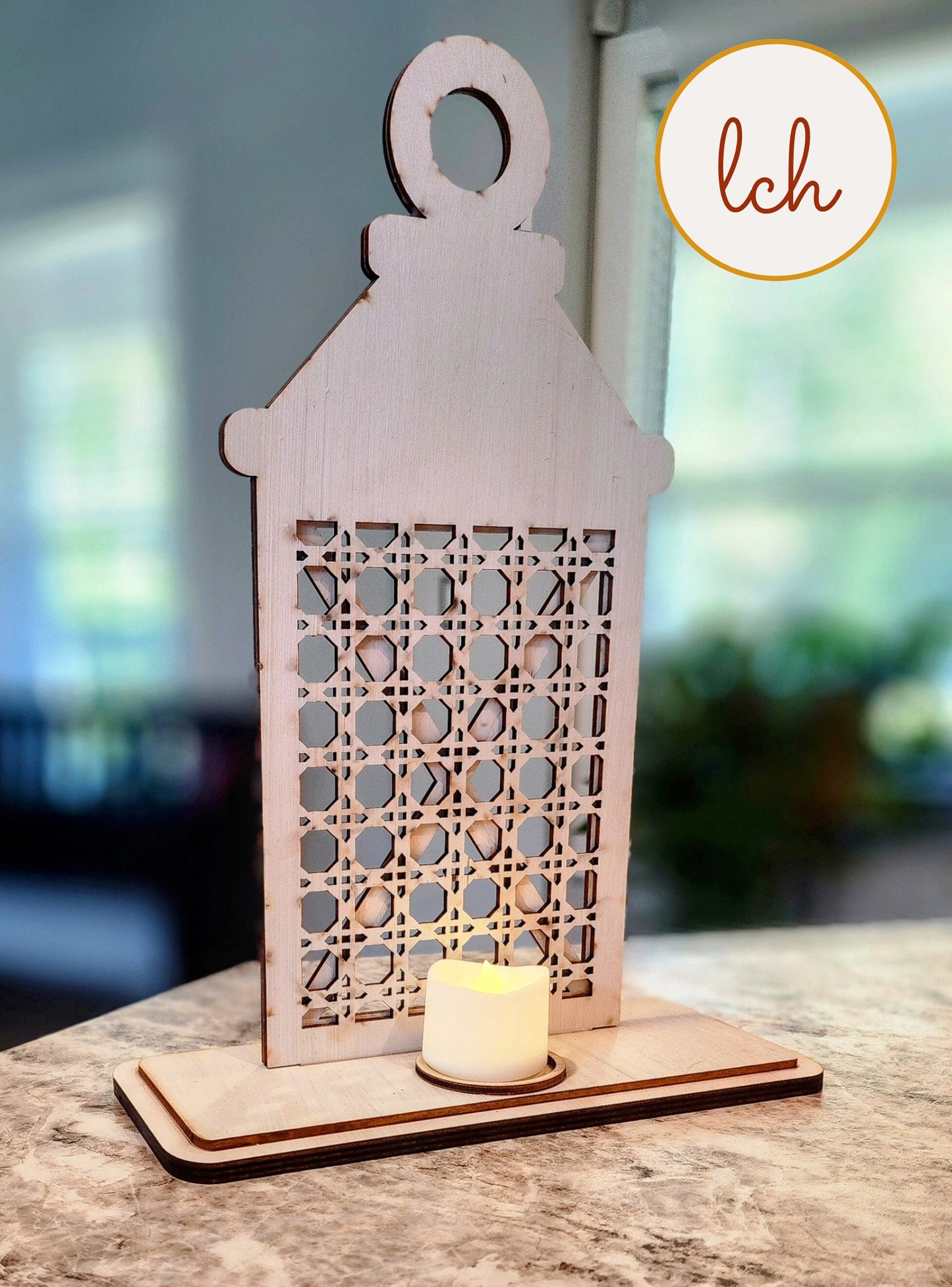Hand-Painted Wooden Lantern Bases - Laser Cut, Interchangeable Designs for Unique Home Decor