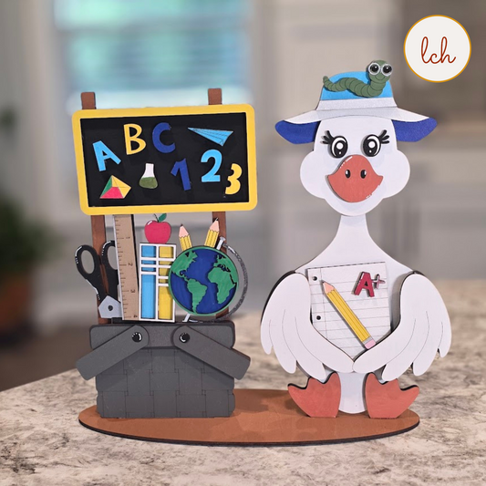 Back to School Goose Outfit, ABC 123 Interchangeable Wood Clothes, Hand Painted Mini Decor (outfit only)