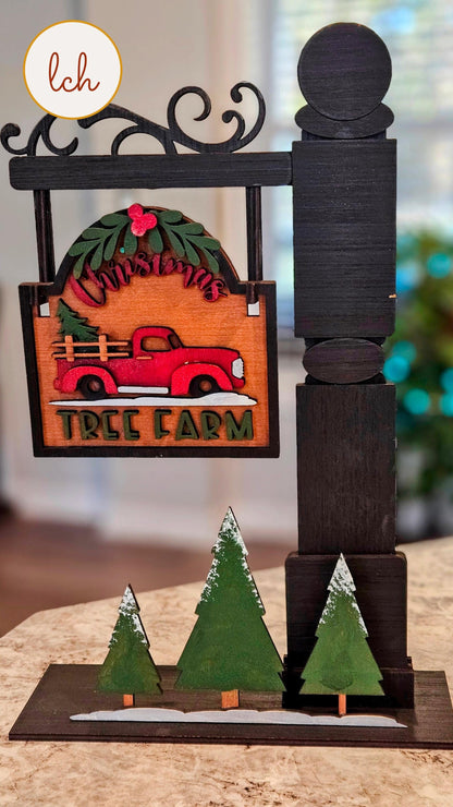 Tree Farm Red Truck Christmas Wooden Laser Cut Hand Painted Mini Signpost Door Insert (Insert Only)