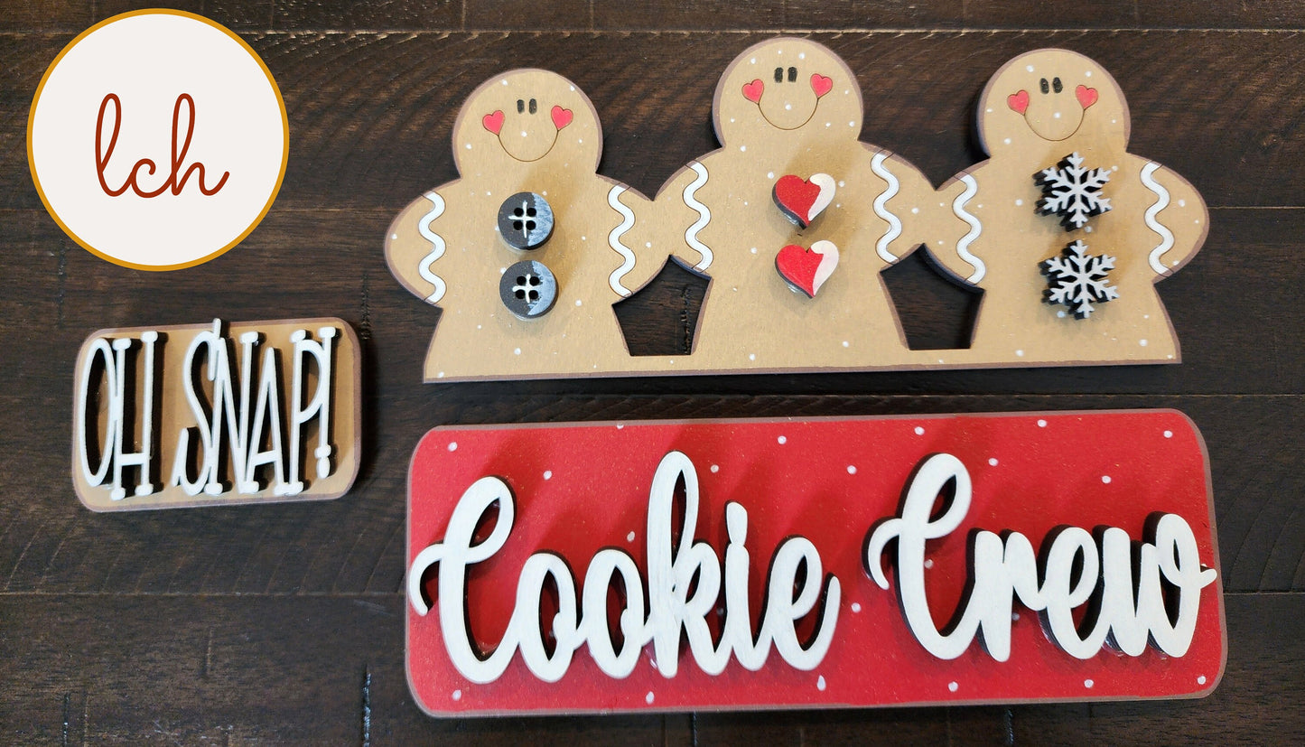 Hand-Painted Gingerbread Cookie Crew, Laser-Cut Wooden Christmas Breadboard Insert (Insert Only)