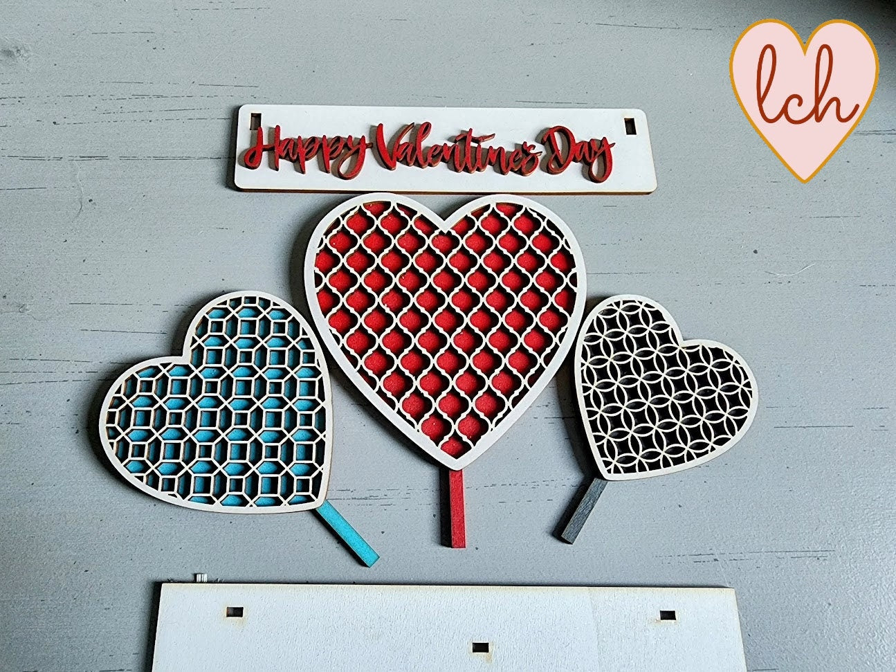 Handcrafted Wooden Standing Hearts - Laser Cut and Hand Painted Valentine's Interchangeable Shelf Sitter Insert (Insert Only)