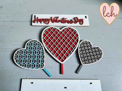 Handcrafted Wooden Standing Hearts - Laser Cut and Hand Painted Valentine's Interchangeable Shelf Sitter Insert (Insert Only)