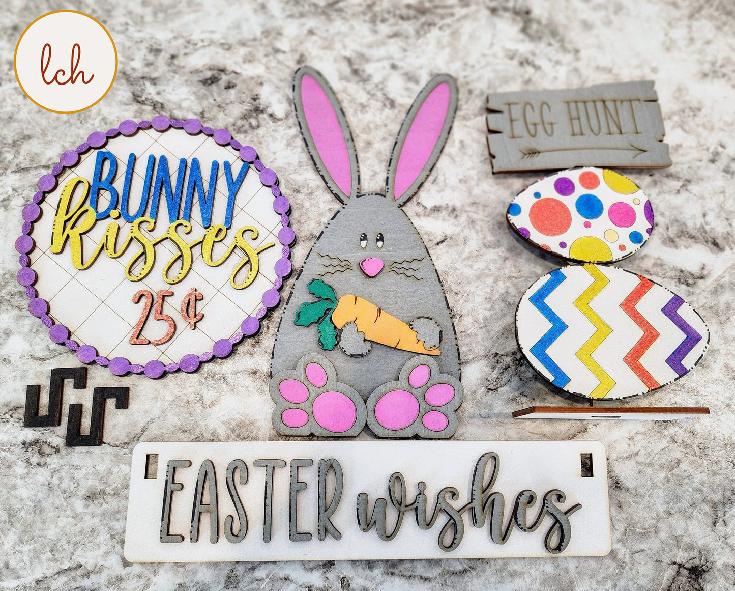 Charming Easter Wishes and Bunny Kisses Wooden Laser-Cut Shelf Sitter Inserts (Inserts Only)