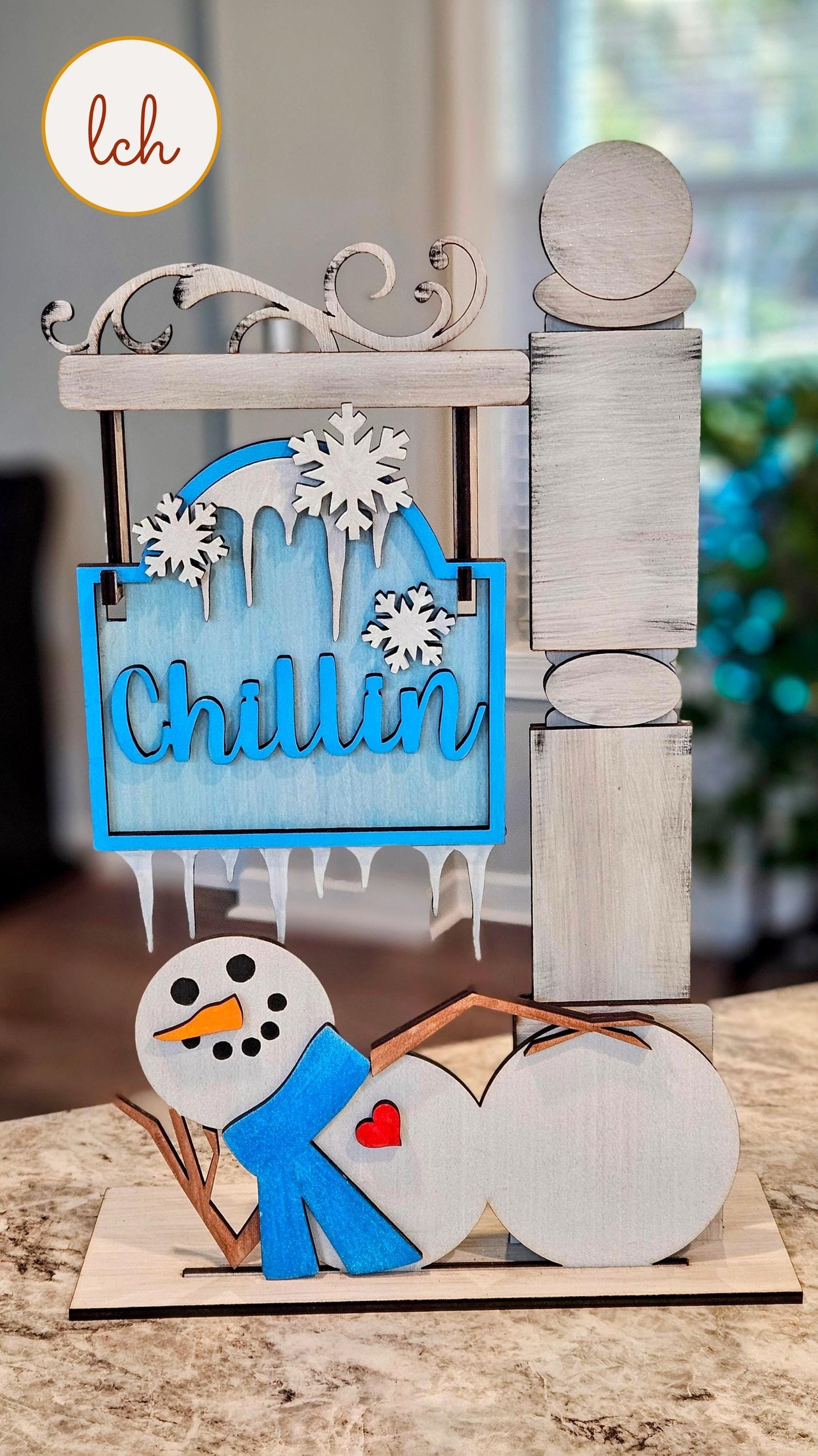 Snowman Chillin' Winter Wooden Laser Cut Hand Painted Mini Interchangeable Signpost Door Insert (Insert Only)