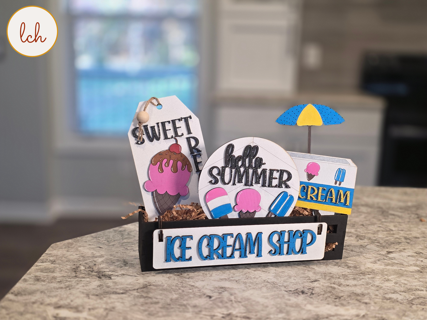 Hello Summer Sweet Treat Ice Cream Wooden Wagon & Raised Shelf Sitter Insert (insert only)