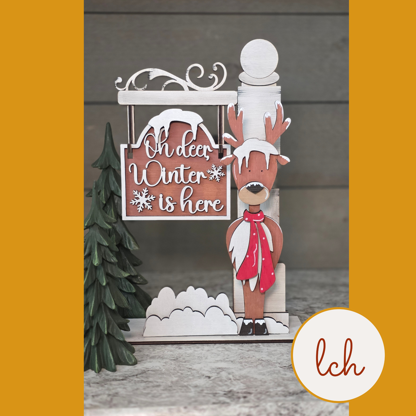 Oh Deer! Winter’s Here Mini Signpost & Door Insert, Wooden Laser Cut & Hand Painted (insert only)