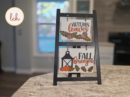 Autumn Leaves & Fall Breezes Wooden Ladder Picture Frame Hanger  Hand Painted Laser Cut Seasonal Fall Decor (hanger only)
