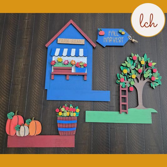 Fall Farm Harvest Stand Insert for Trunk & Farmhouse Crate – Wooden Laser Cut, Hand Painted Seasonal Decor