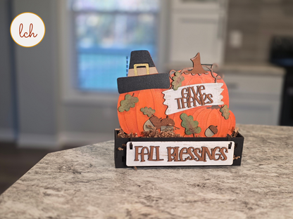 Wooden Wagon & Raised Shelf Sitter Insert – Give Thanks Fall Blessings Thanksgiving Decor (insert only)