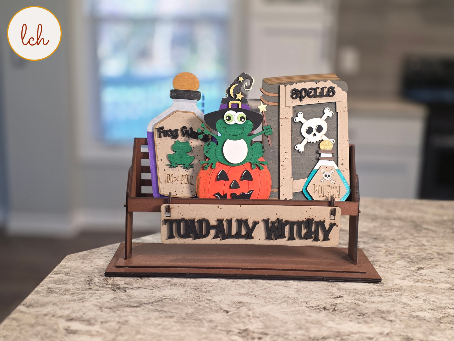 Toad-ally Witchy Frog Halloween Wooden Laser Cut Hand-Painted Wagon & Raised Shelf Sitter Seasonal Insert (insert only)