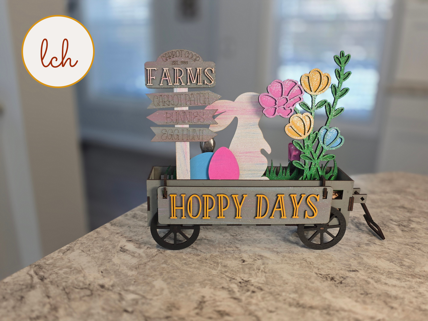 Hoppy Days Easter Bunny Wagon & Raised Shelf Sitter Insert – Hand‑Painted Wooden Seasonal Decor (insert only)