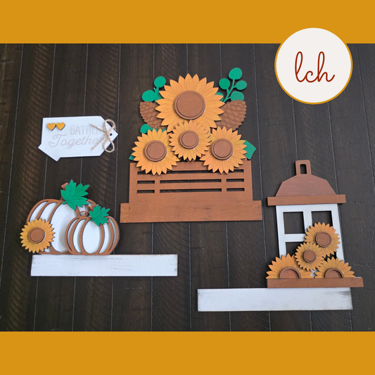 Fall Sunflowers Trunk & Farmhouse Crate Insert – Wooden Laser Cut, Hand‑Painted Seasonal Decor