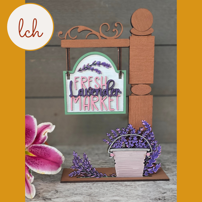 Lavender Fresh Market Summer Signpost & Door Insert – Mini Laser‑Cut Wooden Decor (insert only)
