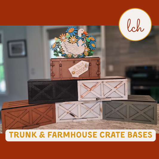 Trunk & Farmhouse Crate Interchangeable Base – Wooden Laser‑Cut, Hand‑Painted Seasonal Base (base only)