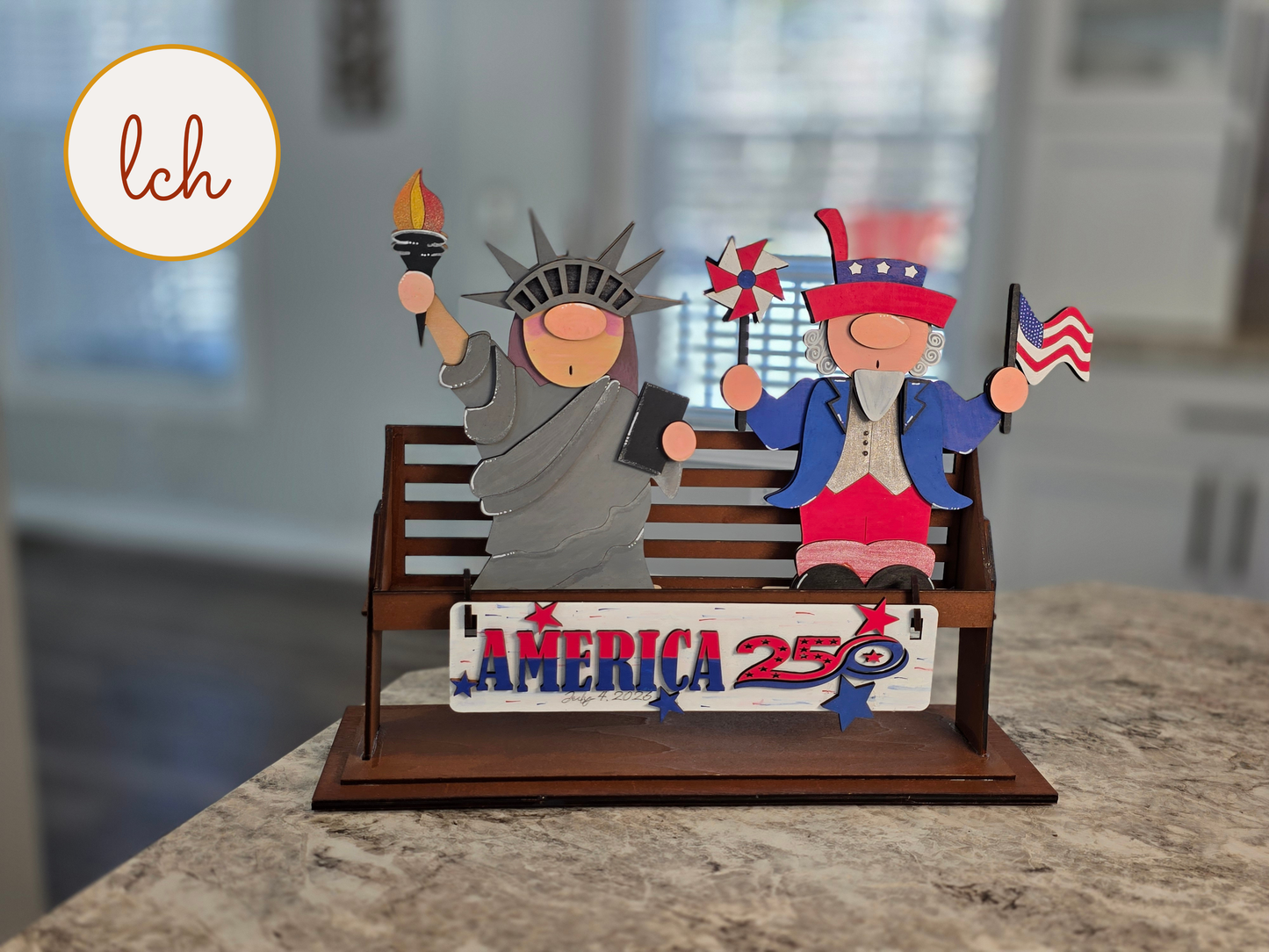 Uncle Sam & Statue of Liberty Gnome Insert for Wooden Wagon & Raised Shelf Sitter • America 250th Birthday Decor (insert only)
