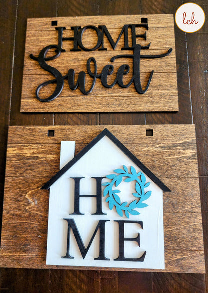 Wooden ladder picture frame hanger with home sweet and house designs for rustic wall decor