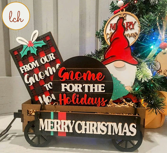 Charming Wooden Laser-Cut Gnome for Christmas - Festive Interchangeable Shelf Sitter Insert (Insert Only)