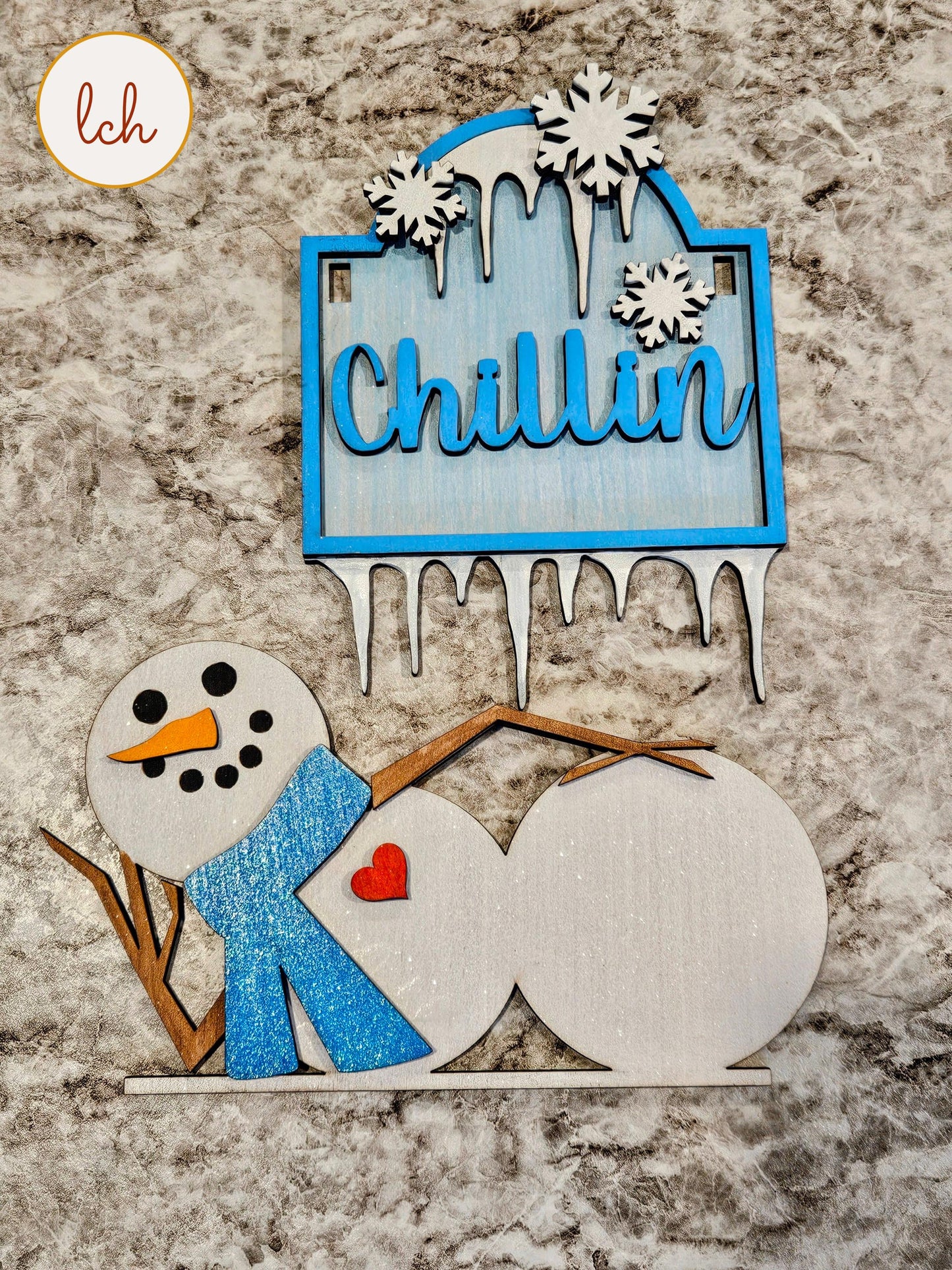 Snowman Chillin' Winter Wooden Laser Cut Hand Painted Mini Interchangeable Signpost Door Insert (Insert Only)