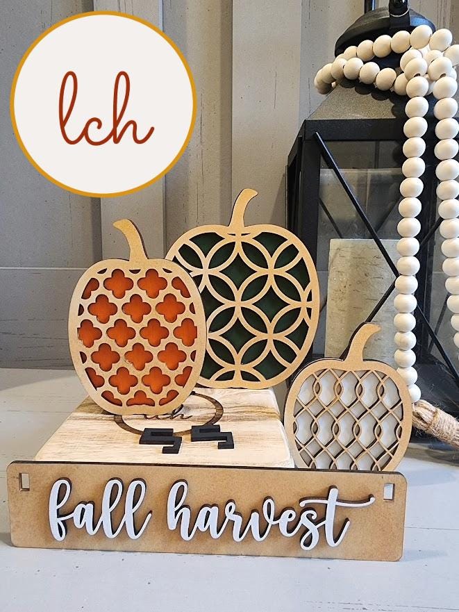 Fall Harvest Wooden Laser Cut & Hand Painted Wagon and Raised Shelf Sitter Seasonal Insert (insert only)