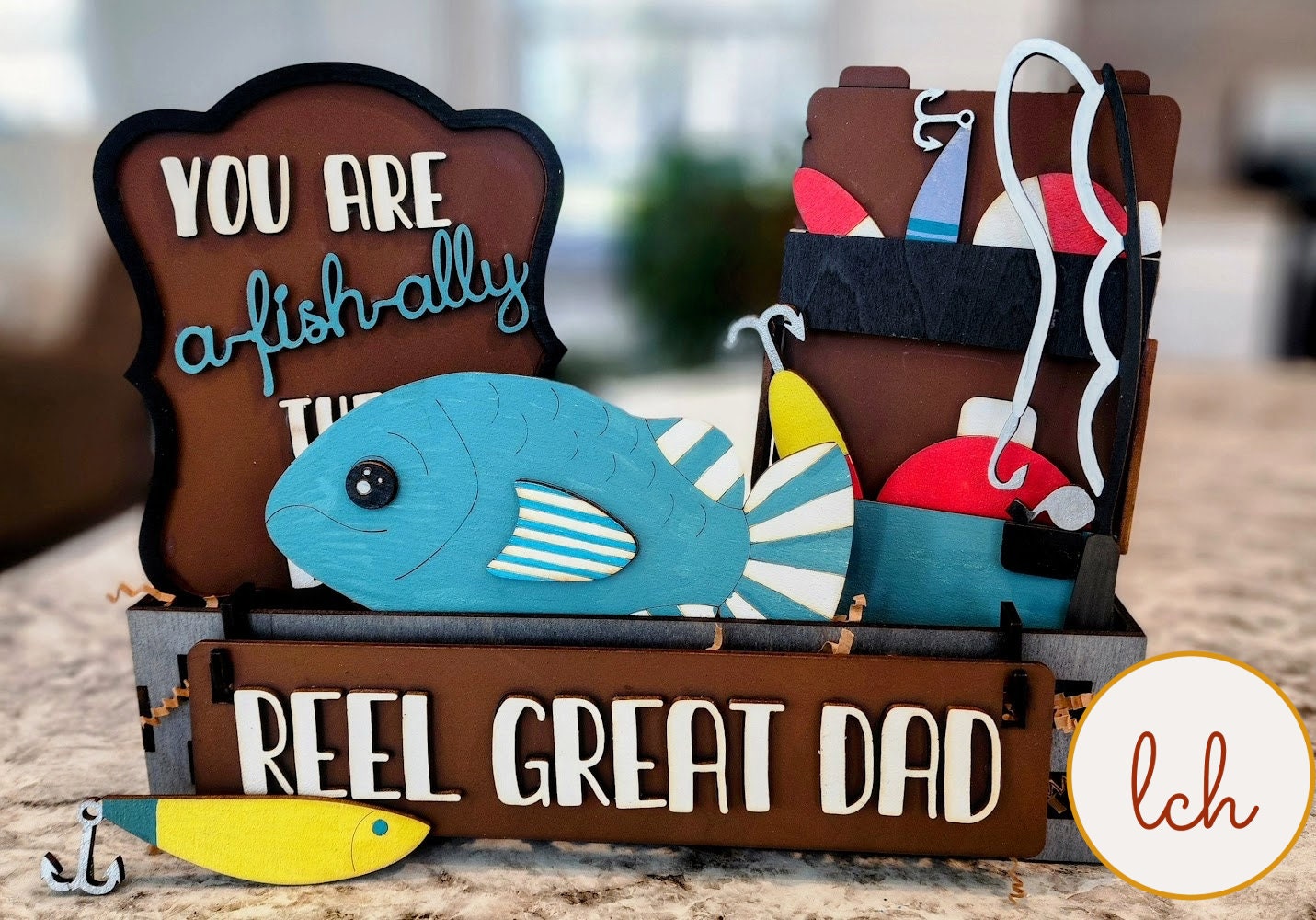 Reel Great Dad Interchangeable Shelf Sitter Inserts: Hand-Painted Wooden Laser-Cut Designs for Father's Day – (Insert Only)