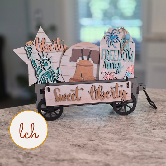 Let Freedom Ring Interchangeable Wagon Insert, Sweet Liberty Shelf Sitter Decor, Laser Cut Wood 4th of July (insert only)