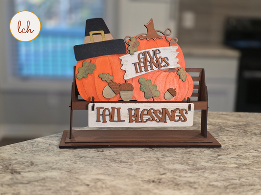 Wooden Wagon & Raised Shelf Sitter Insert – Give Thanks Fall Blessings Thanksgiving Decor (insert only)