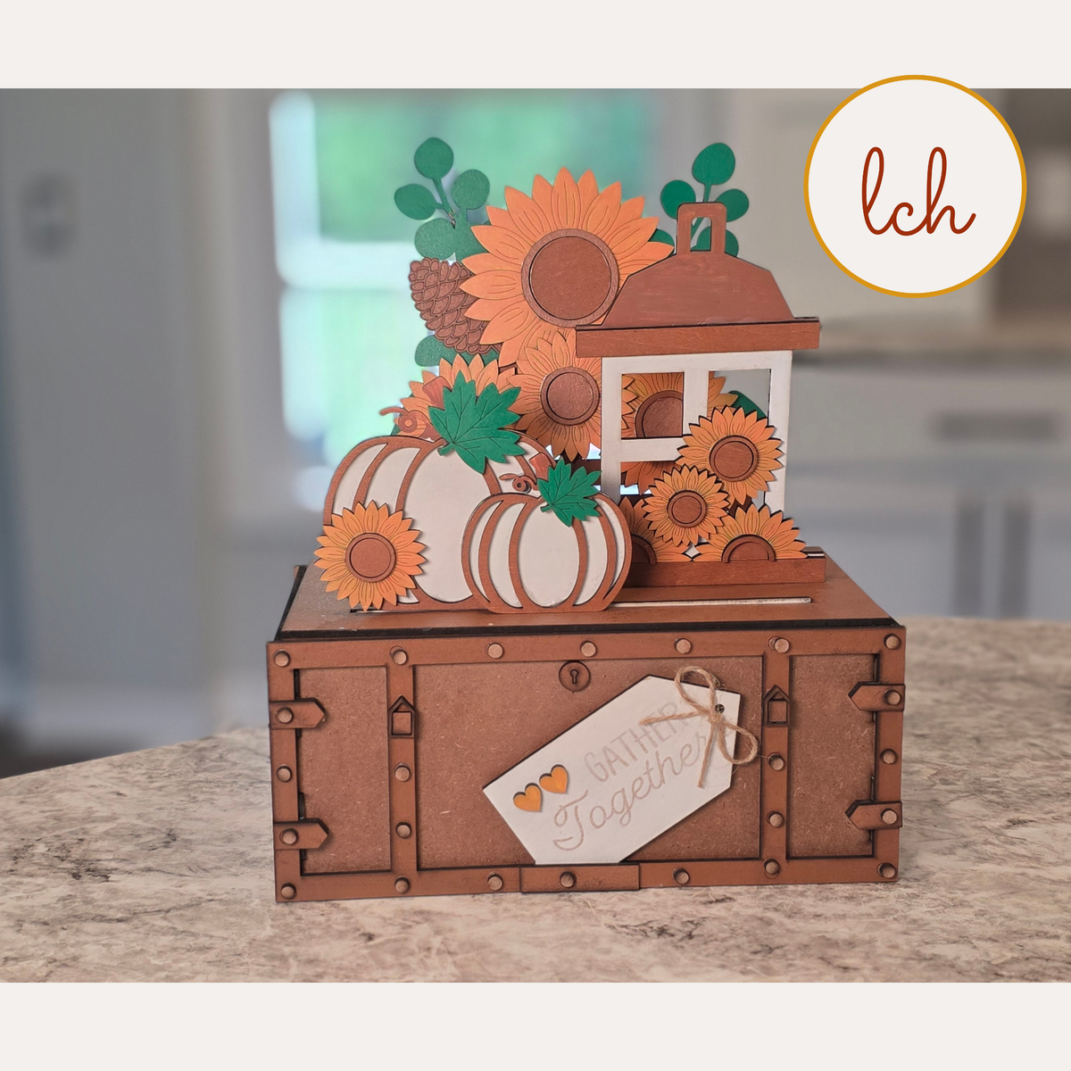 Fall Sunflowers Trunk & Farmhouse Crate Insert – Wooden Laser Cut, Hand‑Painted Seasonal Decor