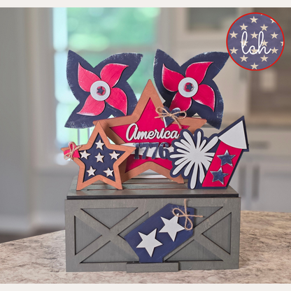 Red White & Blue America 1776 Insert | Wooden Laser‑Cut Hand‑Painted Trunk & Farmhouse Crate Decor