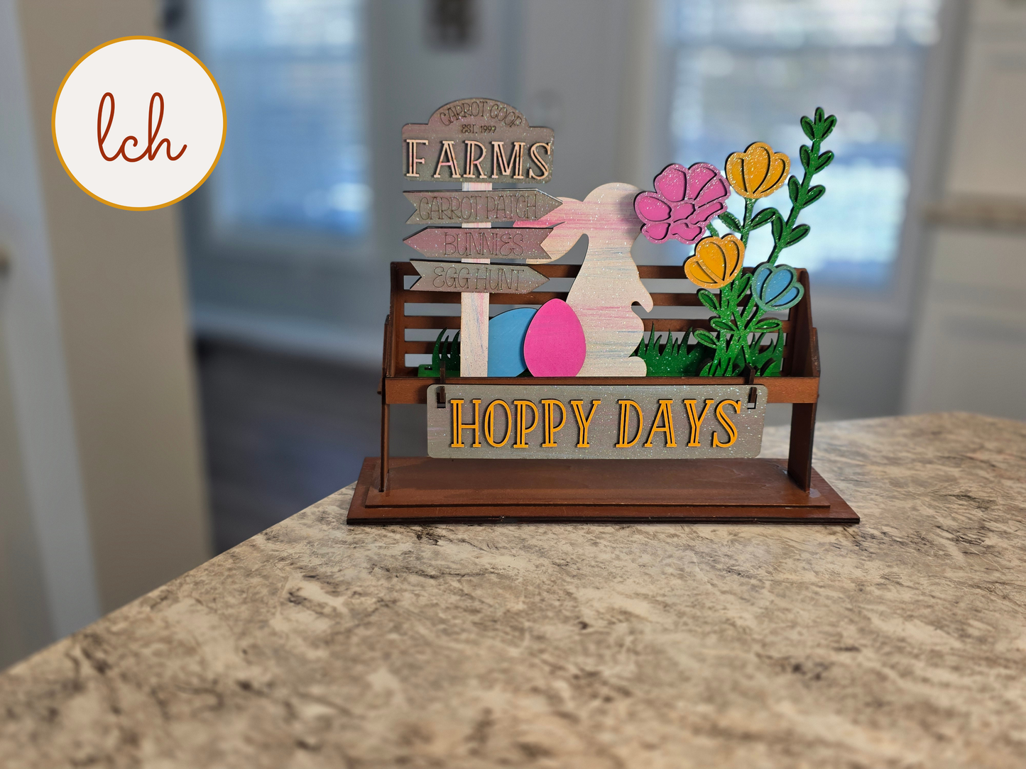 Hoppy Days Easter Bunny Wagon & Raised Shelf Sitter Insert – Hand‑Painted Wooden Seasonal Decor (insert only)