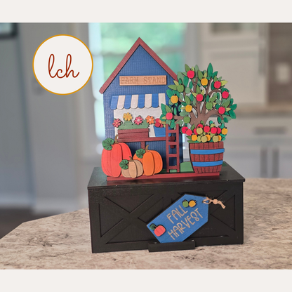 Fall Farm Harvest Stand Insert for Trunk & Farmhouse Crate – Wooden Laser Cut, Hand Painted Seasonal Decor