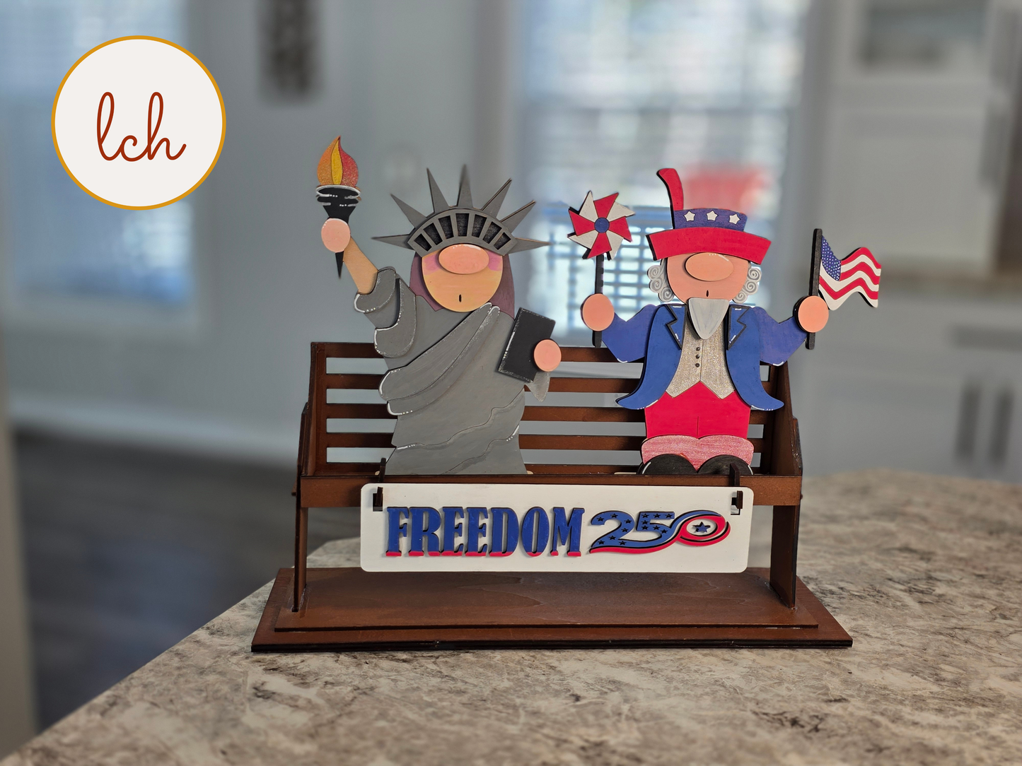 Uncle Sam & Statue of Liberty Gnome Insert for Wooden Wagon & Raised Shelf Sitter • America 250th Birthday Decor (insert only)
