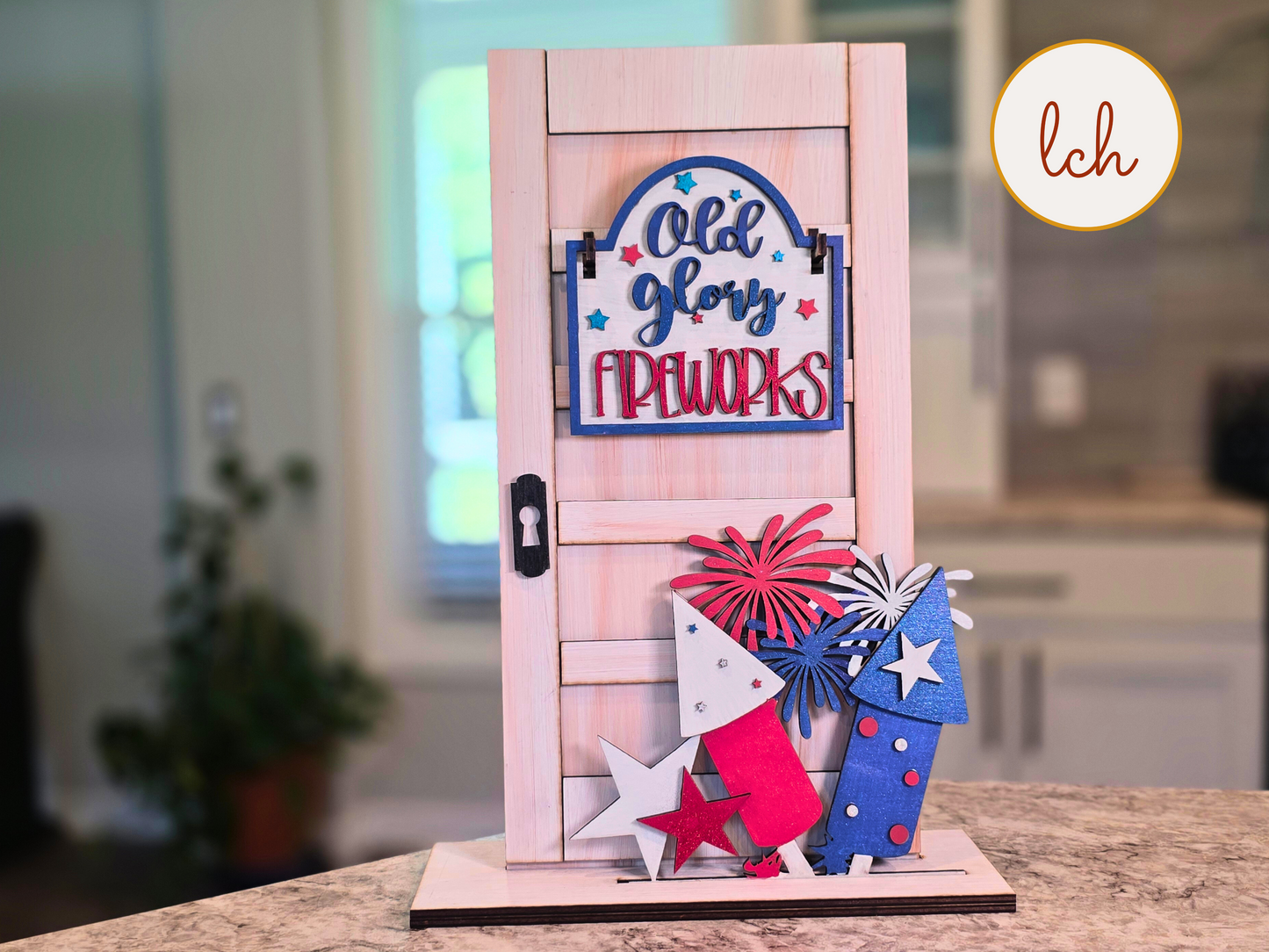 Old Glory Fireworks Insert for Mini Sign Post & Door, 4th of July Decor, Patriotic Hand Painted Wood Sign (insert only)