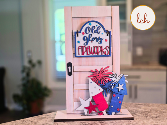 Old Glory Fireworks Insert for Mini Sign Post & Door, 4th of July Decor, Patriotic Hand Painted Wood Sign (insert only)