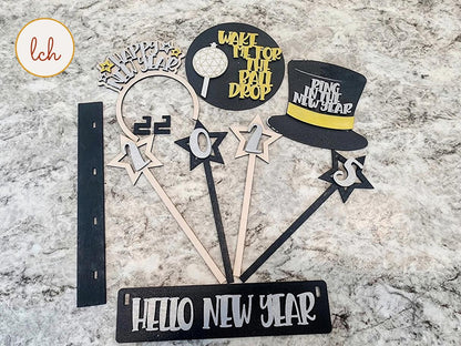 Hello New Year Wooden Laser Cut Hand Painted Interchangeable Shelf Sitter Insert - Festive Home Decor (Inserts Only)