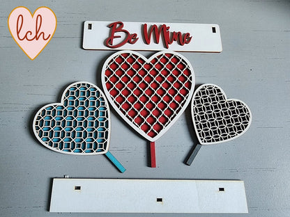 Handcrafted Wooden Standing Hearts - Laser Cut and Hand Painted Valentine's Interchangeable Shelf Sitter Insert (Insert Only)