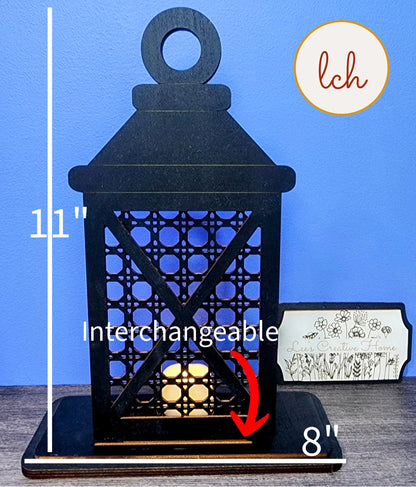 Hand-Painted Wooden Lantern Bases - Laser Cut, Interchangeable Designs for Unique Home Decor