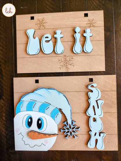 Snowman ‘Let It Snow’ Winter Hanger - Hand Painted, Wooden Laser Cut Ladder Picture Frame (Hanger Only)