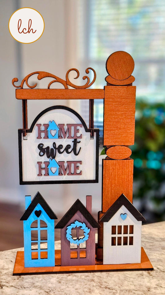 Home Sweet Home Wooden Laser Cut Hand Painted Mini Signpost Door Insert (Insert Only)