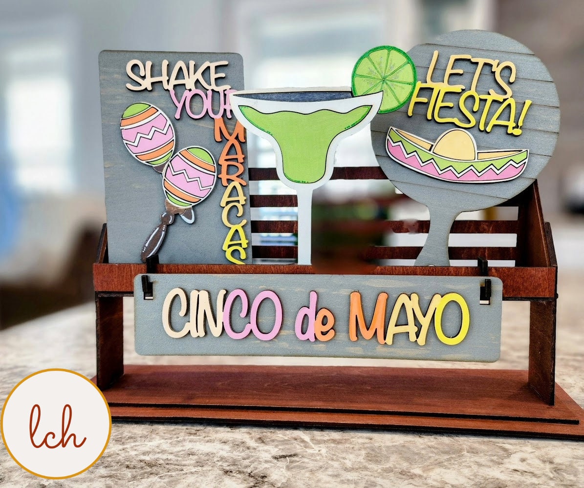 Cinco de Mayo - Hand-painted Wooden Margarita Celebration Interchangeable Inserts: Laser-Cut Shelf Sitter Decor (Inserts Only)!