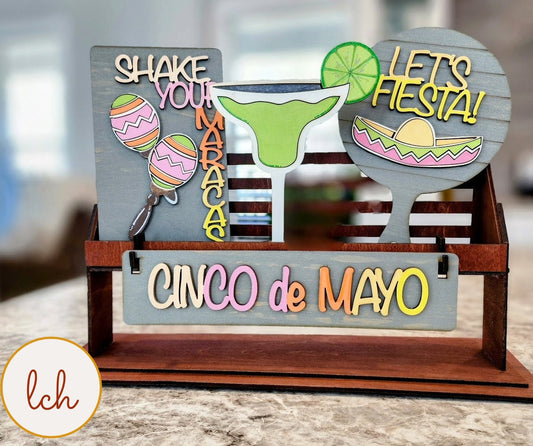 Cinco de Mayo - Hand-painted Wooden Margarita Celebration Interchangeable Inserts: Laser-Cut Shelf Sitter Decor (Inserts Only)!
