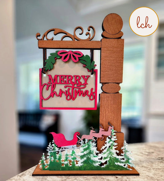 Hand-Painted Wooden Laser Cut Merry Christmas Mini Signpost Insert - Interchangeable Holiday Decor (Insert Only)